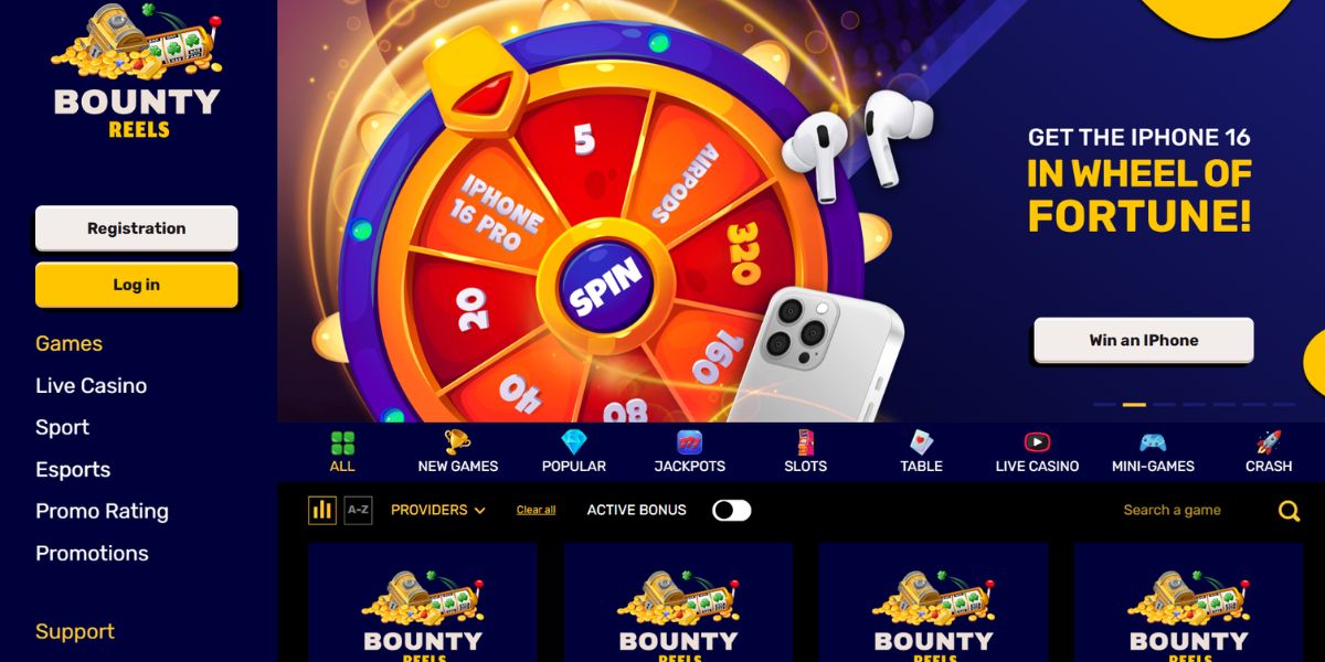 Screenshot of the Bounty Reels Casino website